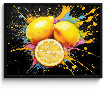 Poster in lijst - Fotolijst 70x50 cm - Posters - Citroen - Graffiti - Kleurrijk - Verf - Modern - Posterlijst zwart - Decoratie - Wanddecoratie woonkamer - Muurdecoratie slaapkamer