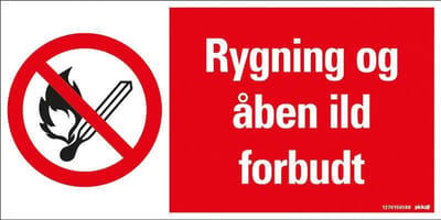 Pickup - RYGNING OG ABEN ILD FORBUDT - conform NEN-EN-ISO 7010 bord 30x15 cm