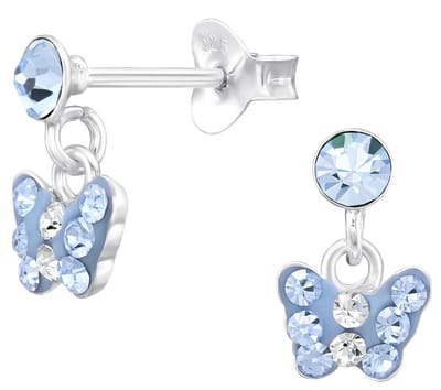 Joy|S - Zilveren vlinder oorbellen - bedel oorknoppen - blauw kristal