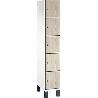 C+P Cambio lockerkast, 1 vak, 5 vakken, op poten, B 300 x D 525 x H 1980 mm, verkeerswit / essenhout decor