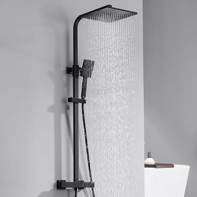 Auralum Max Regendouche met Thermostaatkraan – RVS Doucheset - Regendouche Ø 25 cm - Handdouche Ø 8 cm - Douchekop met 150cm slang - Verstelbare Hoogte 82-125 cm - Zwart