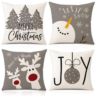 Twenty4seven® Kussensloop 45x45 cm - Set van 4 Kussenslopen Wit & Grijs - Kussenhoes voor Kerst & Winter - Kerstdecoratie voor Bank
