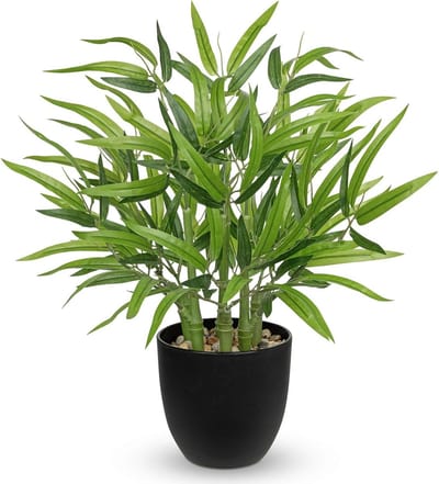18 Inch Kunststof Bamboeplant in Zwarte Potten - 45 cm Hoge Nep Bamboeboom voor Binnen, Desk Plants, Faux Planten voor Huis, Kantoor en Badkamer Decor