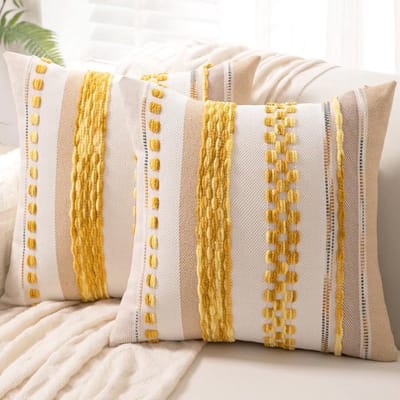 Set van 2 Sierkussenshoezen – Bohemien & Farmhouse Stijl – Gestreept – Neutraal voor Bank en Bed