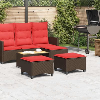 vidaXL Tuinkrukken met kussens 2 st 55x55x36 cm poly rattan bruin