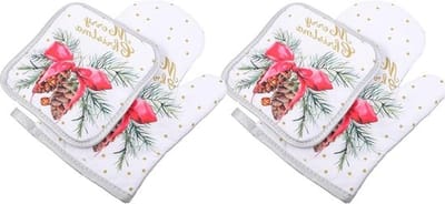 2 Sets Hittebestendige Oven Wanten Pot Houders - Kerst Thema - voor Keuken Bakken BBQ Koken