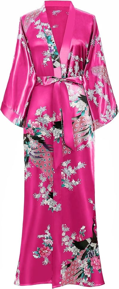 Kimono ochtendjas, kimono-gewaad met pauwenmotief, kimono-vesten voor vrouwen, bruiloft-meisjespyjama voor gezelligheidsbijeenkomsten van 135 cm