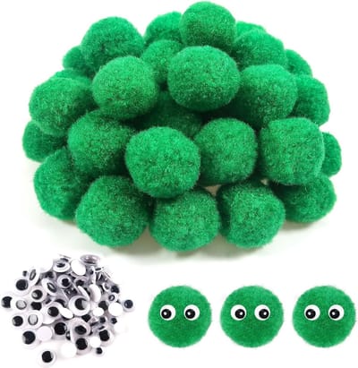 50 Stuks Fluffy Pompoms Ballen 30mm in Groen met 100 Stuks Woe Eyes voor Creatieve DIY Decoraties