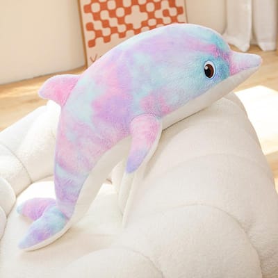Gigantische kleurrijke dolfijnknuffel van 50-130 cm, zacht knuffeldier, zeedier, kussen, ideaal als kerstcadeau. 70cm