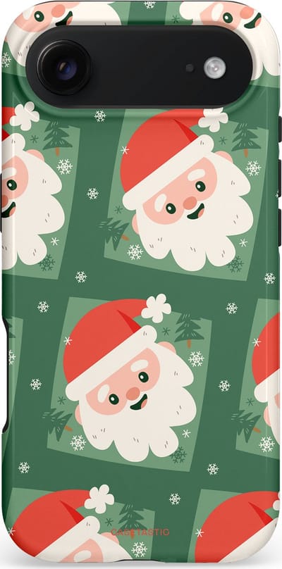 Casetastic hoesje geschikt voor Apple iPhone Air - MagSafe - Dubbellaagse bescherming - Kerstmannen in het bos - Fashion Case - Donkergroen Wit Terracotta Crème
