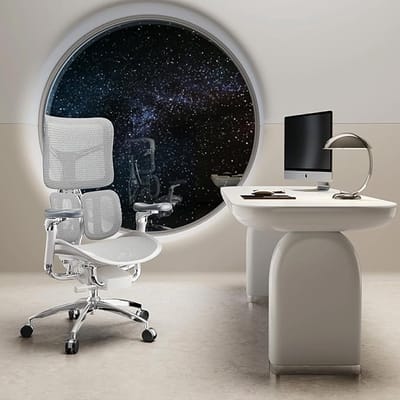 Ergonomische Bureaustoel 76x75x125 cm – Luxe Gaming & Office Chair met 6D Armleuningen, Dynamische Lendensteun, Kantelfunctie & Schokabsorptie – Wit Mesh Design