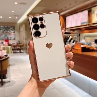 Luxe Plating Hoesje Voor Samsung Galaxy A55 A53 A54 5G S23 S24 FE S25 S24 Ultra Zijkant Liefde Hart Patroon Siliconen Zachte Telefoonhoes For Samsung S24 Plus