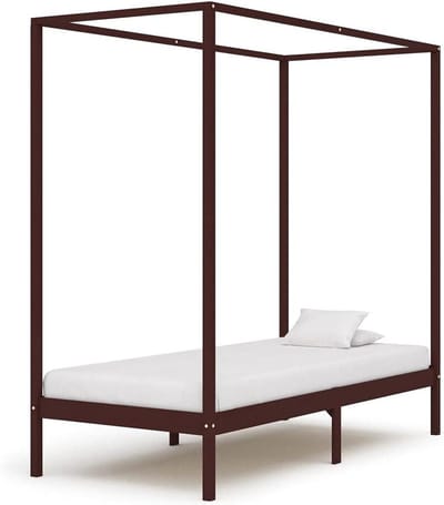Houten Hemelbedframe - Decoratief Bed Nachtmeubel - Slaapkamer Inrichten - Met Gordijnframe - 100x200 cm - Donkerbruin