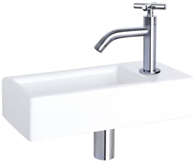 Differnz Hura fonteinset – 38.5x18.5x9 cm – keramiek wit – gebogen chromen kraan met kruisgreep