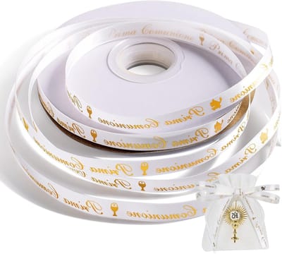Witte Satijnen Ribbons met Lettering voor Eerste Communie - 10mm x 45m - Perfect als Gastcadeau voor Communiefeest