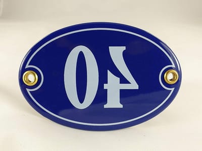 Emaille Huisnummer - Nummerbord Ovaal - Huis Herkenning - Handgemaakt Kwaliteit - 10.5 x 7 cm - Blauw Wit
