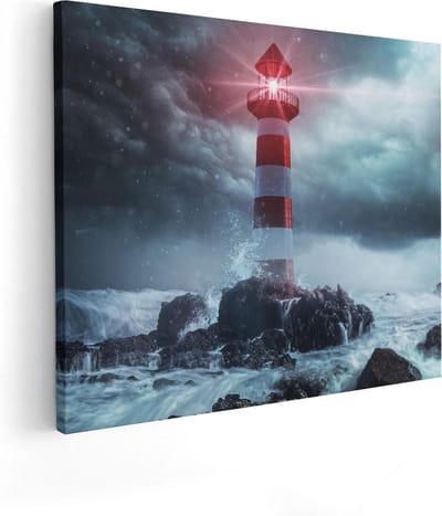 Artaza Canvas Schilderij Zeezicht - 50x40 cm - Muurdecoratie Vuurtoren - Wanddecoratie Storm - Kamer Accessoires