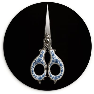 WallCircle® Wandcirkel 120x120 cm - Muurcirkel Schaar - Delfts blauw - Zwart - Muurdecoratie woonkamer - Wanddecoratie slaapkamer - Kamer decoratie accessoires - Ronde schilderijen XXL