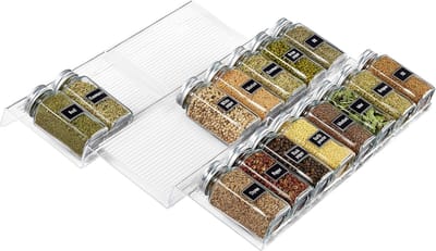 Clord - Spice Rack - Uittrekbaar Lade Organiser - 3 Niveaus - Transparant - Set van 6