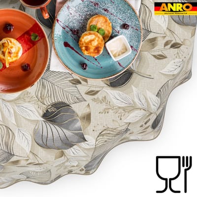 ANRO Tafelkleed Palladium Grijs Ovaal 180x140cm Met sierband Afwasbaar Waterafstotend