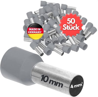 50 stuks Kalitec AE410GRSB adereindhulzen geïsoleerd 4,0 mm² 10 mm lang grijs I Made in Germany I Industriële kwaliteit