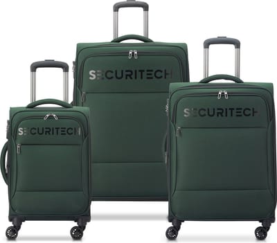 Delsey Securitech Vanguard Zachte Kofferset 3-delig – 55/66/76 cm – Met Voorvakken – Polyester – Expandable – TSA-slot – Dubbele wielen – Green