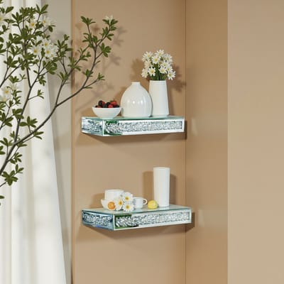 Artloge Wandplank - Gespiegelde Wandrek - Planken Met Diamanten - zilver - 38x15.2x6cm