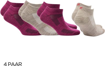 Norfolk - 4 paar - Wandelsokken - Anti Blaren - 60% Merino Wol enkelsokken met Snelle Vochtopname - Platte Teennaad - Enkelsokken Dames - Wollen Sokken - 2 Magenta / 2 Oatmeal - 35-38 - Sheldon Low-cut