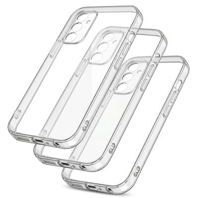 Transparant telefoon hoesje set van 3 geschikt voor Samsung Galaxy S25 – doorzichtige backcover met schokbestendige hoeken en verhoogde randen – unisex clear case set
