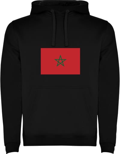 Zwarte unisex hoodie met Wereldse vlaggen het land Marokko merk Roly maat M