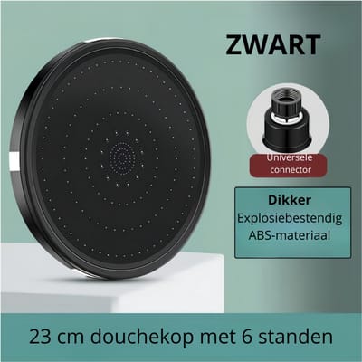 Regendouche kop-Regendoucheset-grote douchekop-6 modi stroom-Supercharge regendouchekop 23 cm-(Kunststof,Plastic)-ronde hogedruk topspray regendouchekop badkameraccessoires-(ZWART).