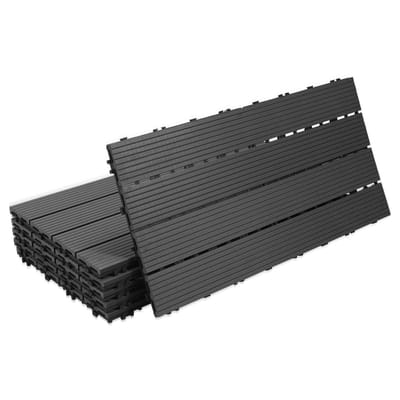 Terrastegels, houten tegels, balkontegels 30x60cm, WPC-tegels, waterfilterbaar, voor terrassen en tuinen, antraciet, 30 stuks