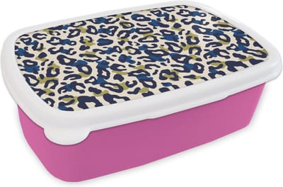 Broodtrommel Roze - Lunchbox - Brooddoos - Panter - Design - Blauw - Groen - 18x12x6 cm - Kinderen - Meisje