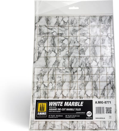 AMMO by Mig Jimenez Modelbouwpakket - MIG 8771 Marble White - Square Die-cut Tiles - 2pcs Accessoires set - AMMO - Modelbouw