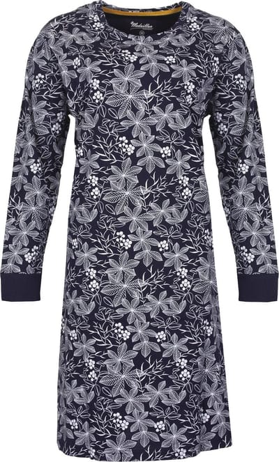 Medaillon Dames Nachthemd - Bloemenprint - Donker Blauw - Maat S