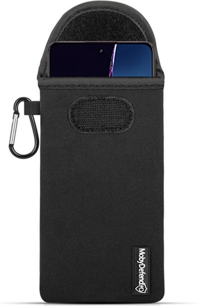 MobyDefend Hoesje - Geschikt voor OnePlus Nord CE 4 - Neopreen Pouch Met Karabijnhaak - Insteek - Riemlus - Zwart