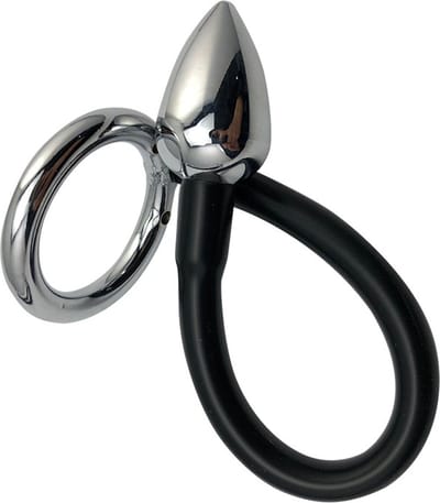 Fixxx - Metalen Cockring met Metalen Buttplug aan Siliconen Koord - 45 mm