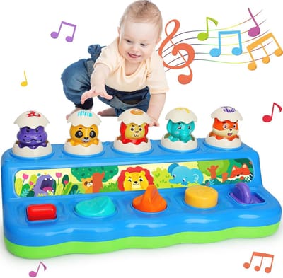 Montessori Speelgoed voor 1 Jaar Oud - Pop-Up Dieren met Muziek, Licht en Geluiden - Vroeg Leren Muzikaal Babyspeelgoed 9-12-18 Maanden