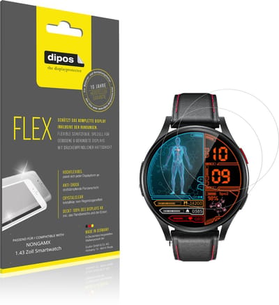 dipos – 2x Beschermfolie geschikt voor NONGAMX 1.43 Zoll Smartwatch | 3D Full Cover Screenprotector | 100% Passend