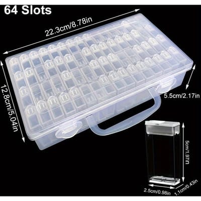 64-Vakjes Transparante Plastic Diamant Schilderen Tool & Kralen Opbergdoos Veelzijdige Kunstbenodigdheden Organizer Set met Veilige Sluitingen Knutsel Organizer, Transparant white