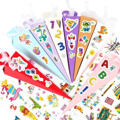 Dailygoods- Schoolzakjes 32 stuks - Snoepzakken - Geschenkdozen - Eerste schooldag - Doe-het-zelf stickers - Creatief ontwerp