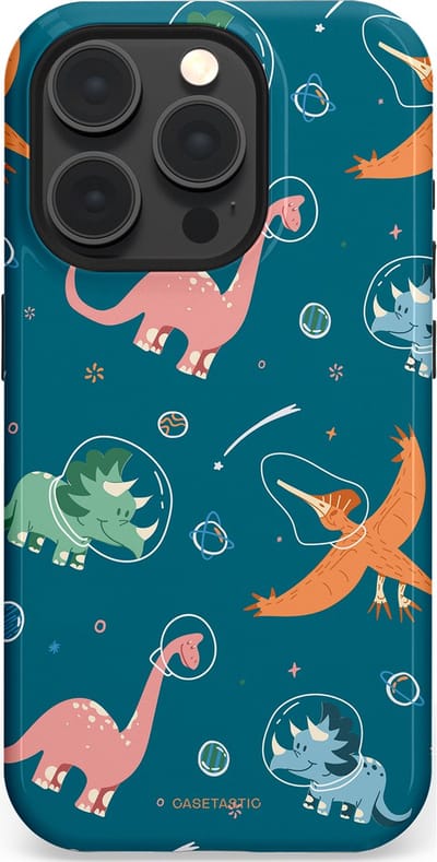 Casetastic hoesje geschikt voor Apple iPhone 15 Pro - MagSafe - Dubbellaagse bescherming - Ruimte raptors - Fashion Case - Petrol Perzik