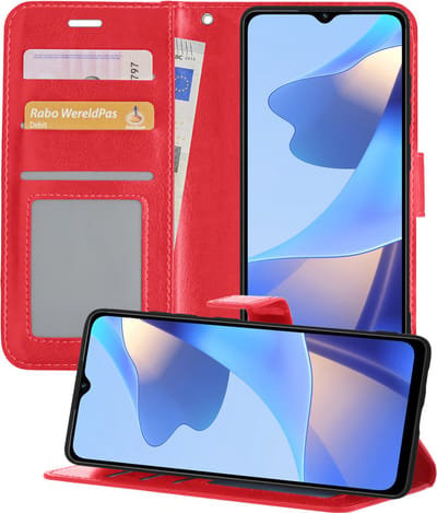 Hoesje - Geschikt voor OPPO A16 - Luxe Bookcase - Walletcase Hoes - Portemonnee - Cover - Telefoonhoes - Rood