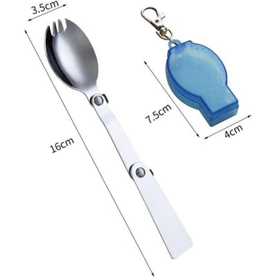 304 Roestvrij Staal Soldeerlepel Creatief Tafelgerei Outdoor Draagbaar Drievoudig Opvouwbare Lepel Vork Reizen Opvouwbare Lepel Opbergdoos Spork blauw