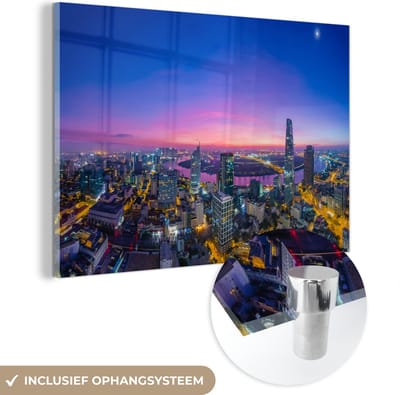 ® Glasschilderij 180x120 cm - Schilderij acrylglas - Zeer unieke lucht boven Ho Chi Minhstad in Vietnam - Foto op glas - Muurdecoratie woonkamer - Wanddecoratie slaapkamer - Schilderijen