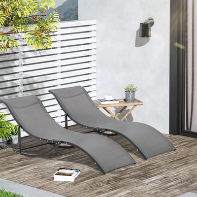 MODFU - 2 Ligbedden - S-Vormig En Opvouwbaar - Voor Tuin Of Zwembad - Aluminium En Textileen - Donkergrijs - 165 X 61 X 63 Cm