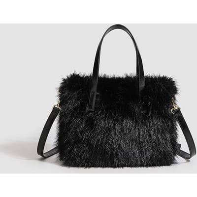 Eenvoudige Pluche Handtas Damesmode Fluffy Schoudertas Oceaanmode met Crossbody Bonttas black