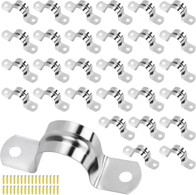 30 U-Tube Klemmen van RVS, 21 mm, Bevestigingsklem, Slangklem, Twee Gaten, Ideaal voor Pijpverbindingen met 30 Schroeven en Spijkers