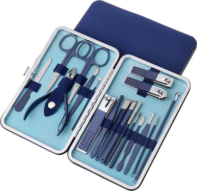18-Delige Manicure Set en Pedicuresets - Professioneel met Reisset - Met o.a. Nagelknipper, Nagelschaar , Nagelvijl - Pedicure Sets - Donker Blauw