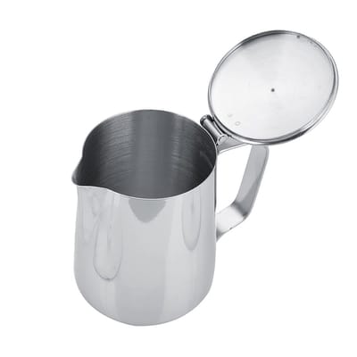 Dailygoods- Melkkan 350ML - Roestvrij Staal - Melkopschuimer - Deksel - Ergonomische Handgreep - Dripless Design - Schuimkan